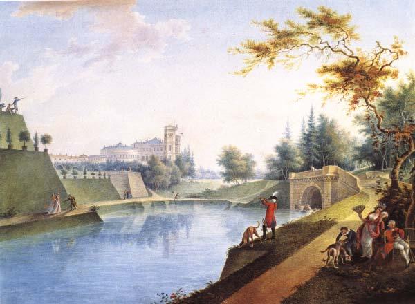 View of the Gatchina Palace from the Karpinsky Pond. G.S. Sergeyev. 1789