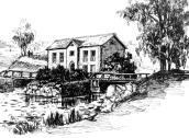 Hannibal mill in the River Suida. Drawing by A. Vesilyev. 1953