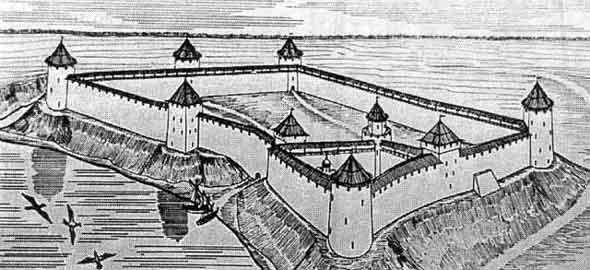 The Yamgorod Fortress. The reconstruction referring to the early 16th cent.