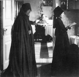 The Staraya Ladoga Convent  of the Dormition. Nun in cell. Photograph of  the 1900s