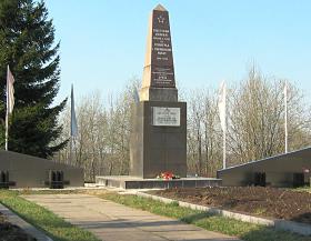 The urban village of Sinyavino. Obelisk at the communal grave of the Soviet soldiers parished during WWII