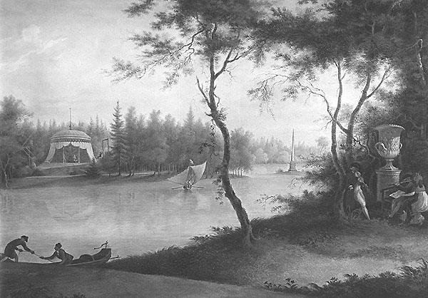Гатчинский парк при Павле I. Акварель Г. Сергеева. 1798