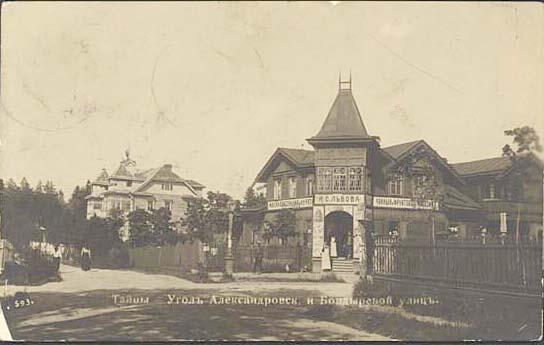 Поселок Тайцы. Угол Александровской и Бондыревой улиц. Фото 1904-1913